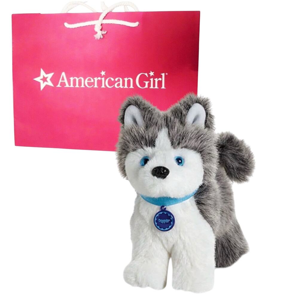 American Girl Huskey Dog Pepper Pet Siberian Blue Eyes Collar Name Tag Gift Bag